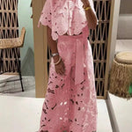 Exquisite floral embroidery sexy hollow suit