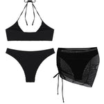 Solid Color Sexy Halterneck Three-Piece Swimsuit Bikini