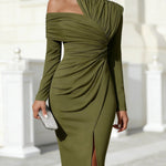 One-Shoulder Ruched Midi Dress
