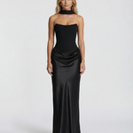 Vivienne Moretti | Black Satin Corset Maxi Dress For Women