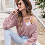 Lantern Sleeve Button Down Cable Knit Sweate - Zeagoo (Us Only)