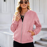 Faux Bomber Zip Up Lightweight Jacket Coat with Pockets - Zeagoo (Us Only)