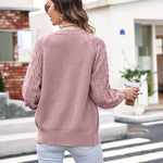 Lantern Sleeve Button Down Cable Knit Sweate - Zeagoo (Us Only)