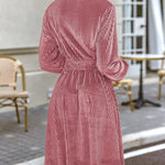 Zeagoo Velvet Dress V-Neck Long Sleeve Stretch Mini Dress