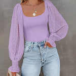 Puff Long Sleeve Bodysuit Leotard Sheer Top - Zeagoo (Us Only)