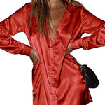 Long Sleeve Satin Shirt Dress - Zeagoo (Us Only)
