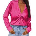 Satin V Neck Twist Front Silk Shirts - Zeagoo (Us Only)