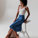 Zeagoo Midi Skirt High Waisted Solid Satin Dress