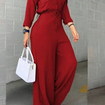 Women's Shirt Style Wide Leg Jumpsuit
