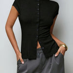 Reese Ribbed Button Top
