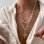 Rosa Cross Pearl Necklace