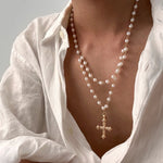 Rosa Cross Pearl Necklace