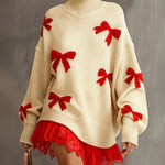 Zeagoo Women's Bow Jacquard Lace Patchwork Turtleneck Knit Dress
