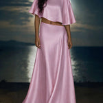 Zeagoo Women's Chic Satin Slant-Cut Crop Top and Maxi Skirt Set