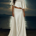 Zeagoo Women's Chic Satin Slant-Cut Crop Top and Maxi Skirt Set
