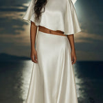 Zeagoo Women's Chic Satin Slant-Cut Crop Top and Maxi Skirt Set