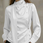 Zeagoo Glossy Ribbon Design Slant Closure Blouse for Women Casual Work Office Loose Fit 2026 | Under $40