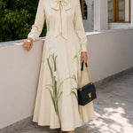 Floral Bow-Detail Long Sleeve Maxi Dress