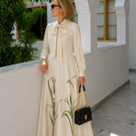 Floral Bow-Detail Long Sleeve Maxi Dress