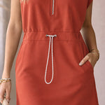 Athleisure Cinched Waist Half Zip Mini Dress