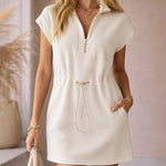Athleisure Cinched Waist Half Zip Mini Dress