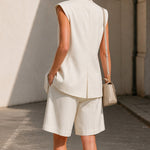 Refined Casual Shoulder-pad Suit Vest and Shorts Set
