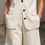 Refined Casual Shoulder-pad Suit Vest and Shorts Set