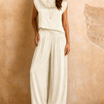 Comfy Quiet Luxury Satin Sleeveless Top and Pants Set
