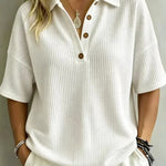 Effortless Polo Collar Short Sleeve Waffle T-shirt