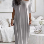 Women's Solid-Color Short-Sleeve Long Casual Dress