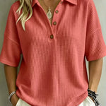 Effortless Polo Collar Short Sleeve Waffle T-shirt
