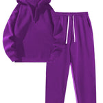 KZZ Men's solid color half zipper hooded casual pants two-piece set