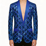 KZZ Men's Solid-Color Slim-Fit Sequin Blazer