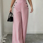 Elegant High-Rise Wide Leg Pinstripe Pants
