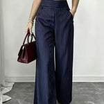 Elegant High-Rise Wide Leg Pinstripe Pants
