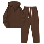 KZZ Men's solid color half zipper hooded casual pants two-piece set