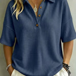 Effortless Polo Collar Short Sleeve Waffle T-shirt