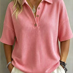 Effortless Polo Collar Short Sleeve Waffle T-shirt