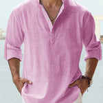 KZZ Men's Cotton Linen  Shirt Long Sleeve Hippie Casual Beach T Shirts Menswear