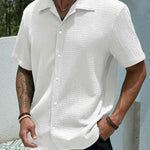 KZZ Men's Casual Button Down Textured Button Front Shirt