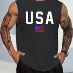 KZZ Men's Letter & Flag Print Round Neck Shirt