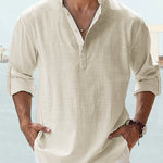 KZZ Men's Cotton Linen  Shirt Long Sleeve Hippie Casual Beach T Shirts Menswear
