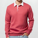 KZZ Men's Loose Fit Colorblock Collar Long Sleeve Polo Shirt