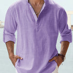 KZZ Men's Cotton Linen  Shirt Long Sleeve Hippie Casual Beach T Shirts Menswear