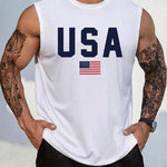 KZZ Men's Letter & Flag Print Round Neck Shirt