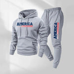 KZZ Men's America Letter Printed Hoodie and Drawstring Sweatpants Set