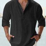 KZZ Men's Cotton Linen  Shirt Long Sleeve Hippie Casual Beach T Shirts Menswear