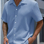 KZZ Men's Casual Button Down Textured Button Front Shirt