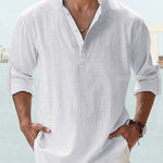 KZZ Men's Cotton Linen  Shirt Long Sleeve Hippie Casual Beach T Shirts Menswear