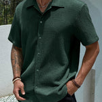 KZZ Men's Casual Button Down Textured Button Front Shirt